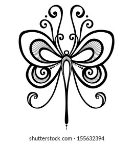 Vector Beautiful Dragonfly, Exotic Insect. Patterned design, Tattoo