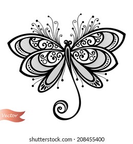 Vetor bela libélula, inseto exótico. Design padronizado, Tatuagem
