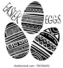 Vector  with beautiful Easter eggs. Black and white style.
Can be used for printing paper, postcards, posters, stickers.
