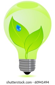 Vector beautiful eco lightbulb with leaves and waterdrop