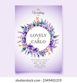 Vector beautiful and elegant wedding invitation watercolor purple floral