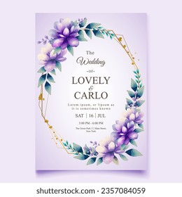 	
Vector beautiful and elegant wedding invitation watercolor purple floral