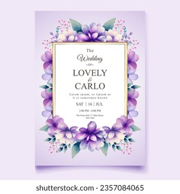 	
Vector beautiful and elegant wedding invitation watercolor purple floral