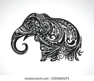 Vector of beautiful elephant pattern on white background. Wild Animals. Easy editable layered vector illustration.