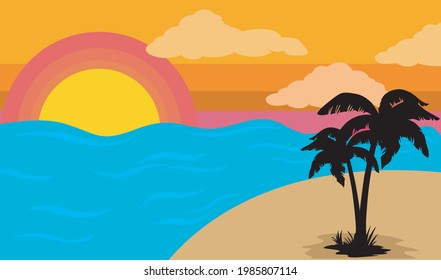 vector beautiful evening sea view