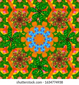 Vector Beautiful fabric pattern. Vector watercolour floral pattern, delicate flowers, yellow, orange and green flowers, greeting card template.