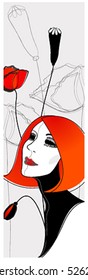 Vector beautiful face with poppies