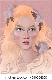 vector beautiful fairy girl  with   Highlighter on the cheeks and fashionable hair coloring