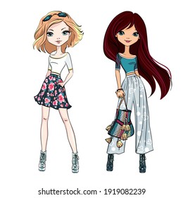 Vector Beautiful Fashion Girls In Summer Clothes