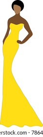 Vector beautiful fashion young woman YELLOW Color dress on white background