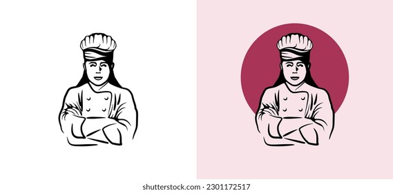 Vector beautiful female chef with folded arms for master chef logo design
