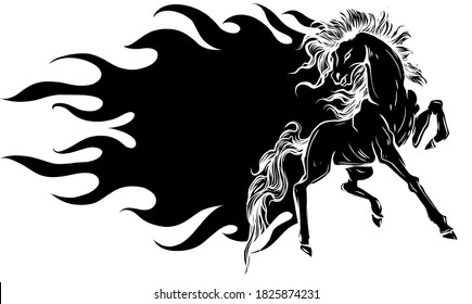 vector Beautiful fiery horse black silhouette isolated on white