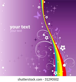 Vector beautiful floral background with rainbow