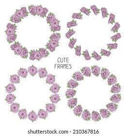 Vector beautiful floral frame. Illustration. Background. Cute wreath made of hand drawn  flowers. Vintage invitations. Endless texture can be used for printing onto fabric and paper or scrap booking. 