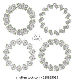Vector beautiful floral frame. Illustration. Background. Cute wreath made of hand drawn  flowers. Vintage invitations. Endless texture can be used for printing onto fabric and paper or scrap booking. 