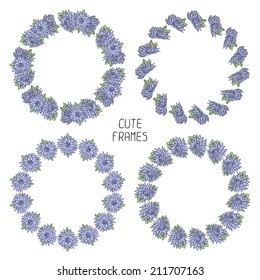 Vector beautiful floral frame. Illustration. Background. Cute wreath made of hand drawn  flowers. Vintage invitations. Endless texture can be used for printing onto fabric and paper or scrap booking. 