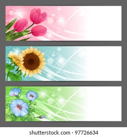 Vector beautiful floral illustration background. Horizontal banner, headers.
