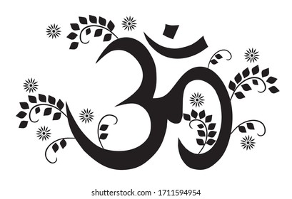 Vector of Beautiful Floral OM. Symbol of Hinduism