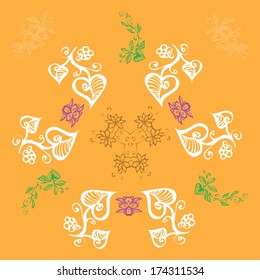 Vector beautiful floral patterns on an orange background