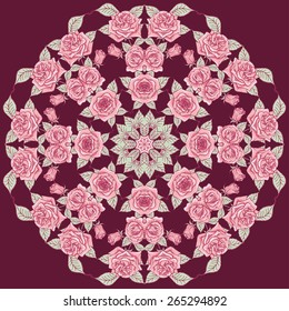 Vector Beautiful Floral Round Background. Seamless Pattern with many details