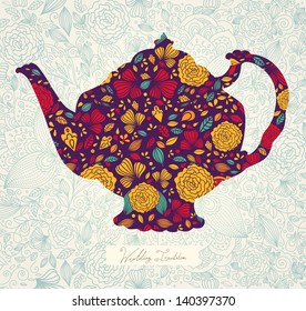 Vector beautiful floral teapot