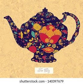 Vector beautiful floral teapot