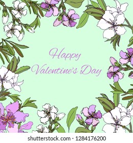
Vector beautiful flower card Happy Valentine's Day in gentle colors. 