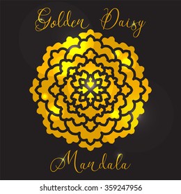 Vector Beautiful Flower Golden Daisy. Golden mandala with highlights. Geometric circle element made in vector. Decorative elements for any kind of design or Logotype.