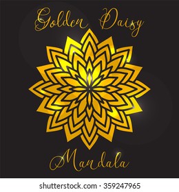 Vector Beautiful Flower Golden Daisy. Golden mandala with highlights. Geometric circle element made in vector. Decorative elements for any kind of design or Logotype.