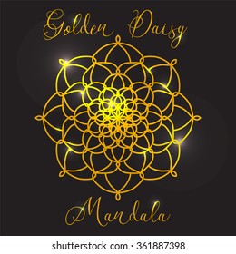 Vector Beautiful Flower Golden Daisy. Golden mandala with highlights. Geometric circle element made in vector. Decorative elements for any kind of design or Logotype.