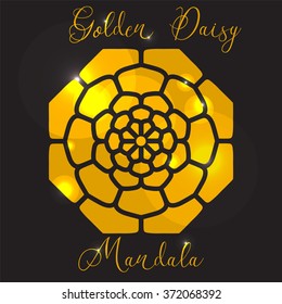 Vector Beautiful Flower Golden Daisy. Golden mandala with highlights. Geometric circle element made in vector. Decorative elements for any kind of design or Logotype.