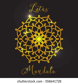 Vector Beautiful Flower Lotus. Golden mandala. Geometric circle element made in vector. Islamic, Arabic, Indian, Ottoman Motifs, Kaleidoscope, Medallion, Yoga, Meditation. Decorative element or Logo