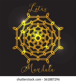 Vector Beautiful Flower Lotus. Golden mandala with highlights. Geometric circle element made in vector. Decorative elements for any kind of design or Logotype.