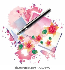 marco vectorial hermoso con flores y mariposas