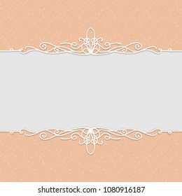 Vector beautiful frame in peach color for wedding invitations, cards, greeting cards, photo frames, certificates. Beautiful backgrounds with frame and swirl.
