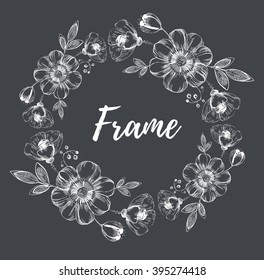 Vector beautiful frame with sketch flowers and leaves, for invitations and card.