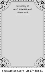 Vector - Beautiful funeral card or condolence card template on gray and black color. Invitation card, memorial, rest in peace(RIP) concept. Copy space.