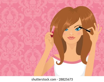 Vector beautiful girl applying make up