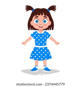 Vector beautiful girl in a blue polka dot dress