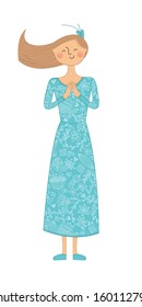 Vector beautiful girl in a pretty dress