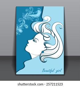 Vector beautiful girl in profile with shadow. Poster, flyer for design.
