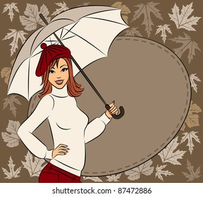 Vector beautiful girl with umbrella