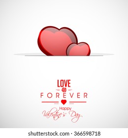 Vector beautiful glossy 3d heart with love forever typography greeting or illustration for Valentines day.