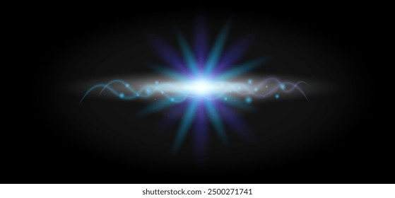 Vector Hermoso resplandor con líneas de ondas y reflejos. Abstractas explosión de fondo futurista en el espacio exterior. Azul, púrpura, qué tonos. El universo del Infinito espacial. Abstractas luces bokeh en la lente.