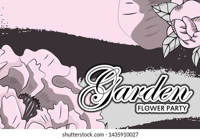 Vector beautiful greeting card with flowers. Hand drawn illustration of peonies. Text. Garden dream. Flower party. Aroma of happiness. 39