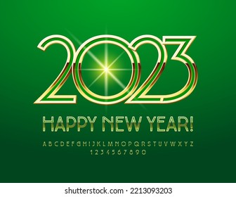 Vector beautiful Greeting Card Happy New Year 2013. Luxury Green and Golden Font. Elegant Slim Alphabet Letters.