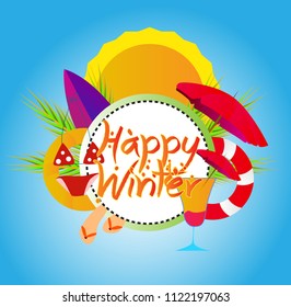 , vector beautiful greeting card or label with beach or summer theme and handrawn text.