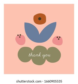 Vector beautiful Greeting card template. Thank you - creative card design ready for use. Gratitude background in naive style.