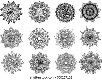 Vector Beautiful Hand drawn Mandala set, Patterned Design Element