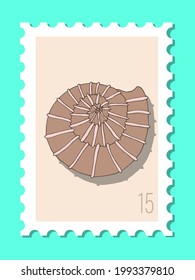 Vector beautiful hand drawn post stamp. Modern vector isolated post stamp design. Seashells and stars post stamp. Mail and post office conceptual drawing.